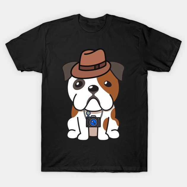 Funny bulldog is holding a camera T-Shirt by Pet Station